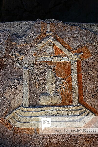 Steinrelief eines Penis als Hinweis auf das Bordell  Pompeji  antike Stadt in Kampanien am Golf von Neapel  beim Ausbruch des Vesuvs im Jahr 79 n. Chr. verschüttet  Italien  Europa