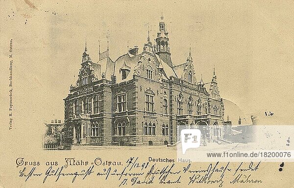 Deutsches Haus  Gruss aus Schönberg in Mähren  Ansicht um ca 1910  digitale Reproduktion einer historischen Postkarte  public domain  aus der damaligen Zeit  genaues Datum unbekannt