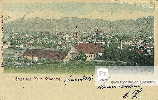 Gruss aus Schönberg in Mähren  Ansicht um ca 1910  digitale Reproduktion einer historischen Postkarte  public domain  aus der damaligen Zeit  genaues Datum unbekannt
