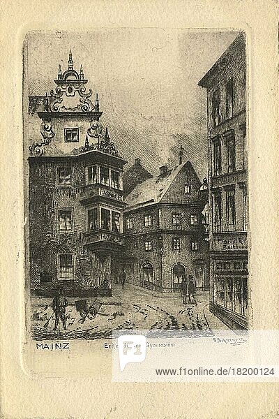 Gymnasium in Mainz  Rheinland-Pfalz  Deutschland  Ansicht um ca 1910  digitale Reproduktion einer historischen Postkarte  public domain  aus der damaligen Zeit  genaues Datum unbekannt  Europa
