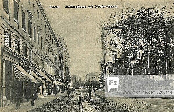Schillerplatz in Mainz  Rheinland-Pfalz  Deutschland  Ansicht um ca 1910  digitale Reproduktion einer historischen Postkarte  public domain  aus der damaligen Zeit  genaues Datum unbekannt  Europa