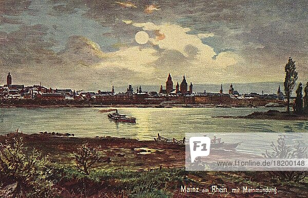 Mainz  Mainmündung  Rheinland-Pfalz  Deutschland  Ansicht um ca 1910  digitale Reproduktion einer historischen Postkarte  public domain  aus der damaligen Zeit  genaues Datum unbekannt  Europa