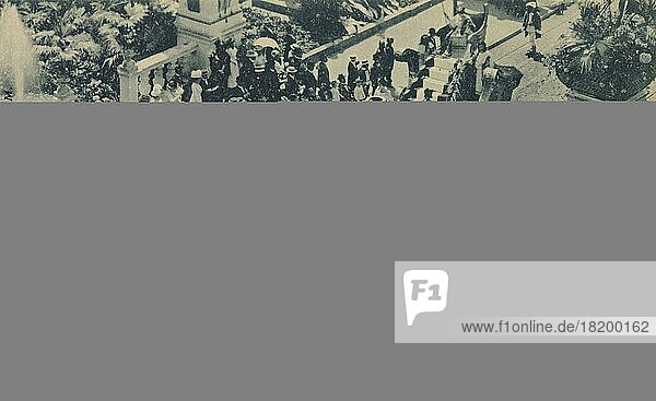 Gutenberg Feier in Mainz  Festzug am 25  Juni 1900  Rheinland-Pfalz  Deutschland  Ansicht um ca 1910  digitale Reproduktion einer historischen Postkarte  public domain  aus der damaligen Zeit  genaues Datum unbekannt  Europa