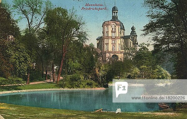 Friederickspark in Mannheim  Baden-Württemberg  Deutschland  Ansicht um ca 1910  digitale Reproduktion einer historischen Postkarte  public domain  aus der damaligen Zeit  genaues Datum unbekannt  Europa