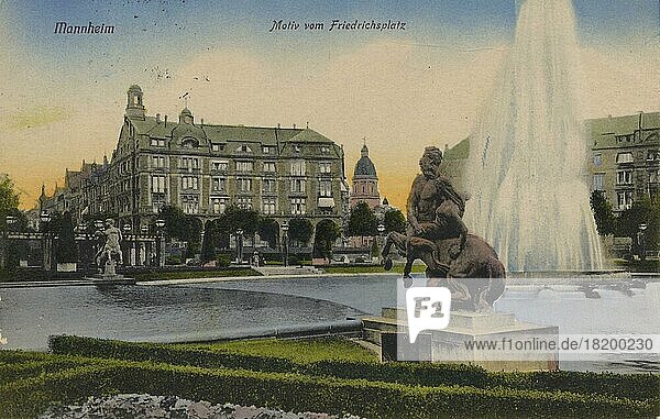 Friedrichsplatz in Mannheim  Baden-Württemberg  Deutschland  Ansicht um ca 1910  digitale Reproduktion einer historischen Postkarte  public domain  aus der damaligen Zeit  genaues Datum unbekannt  Europa