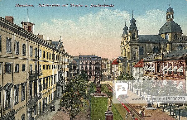 Schillerplatz in Mannheim  Baden-Württemberg  Deutschland  Ansicht um ca 1910  digitale Reproduktion einer historischen Postkarte  public domain  aus der damaligen Zeit  genaues Datum unbekannt  Europa