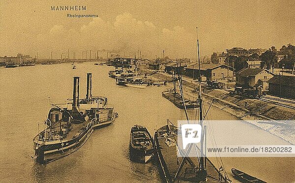 Rheinhafen in Mannheim  Baden-Württemberg  Deutschland  Ansicht um ca 1910  digitale Reproduktion einer historischen Postkarte  public domain  aus der damaligen Zeit  genaues Datum unbekannt  Europa