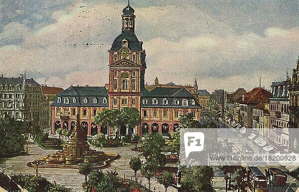 Paradeplatz in Mannheim  Baden-Württemberg  Deutschland  Ansicht um ca 1910  digitale Reproduktion einer historischen Postkarte  public domain  aus der damaligen Zeit  genaues Datum unbekannt  Europa