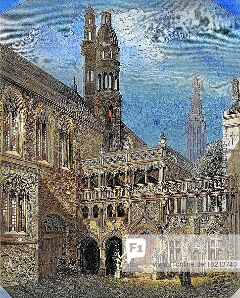 Heilig-Blut-Basilika in Brügge im Jahre 1880  Belgien  Historisch  digital restaurierte Reproduktion einer Vorlage aus dem 19. Jahrhundert  genaues Datum unbekannt  Europa