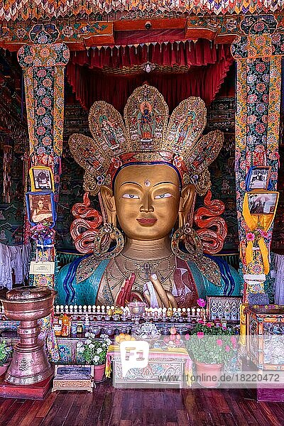 A statue of the Maitreya Buddha  Thikse Monastery (Thiksay Gompa)  Ladakh  Kashmir  India  Asia