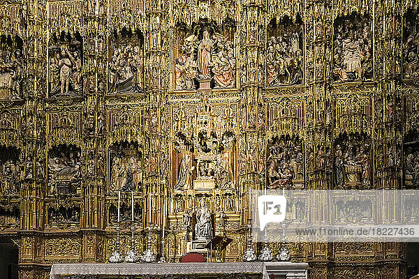 Spain  Seville  Gold decorative altar in cathedral 