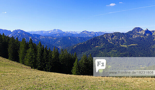 Germany  Bavaria  Panoramic view from Stumpfling mountain in summer