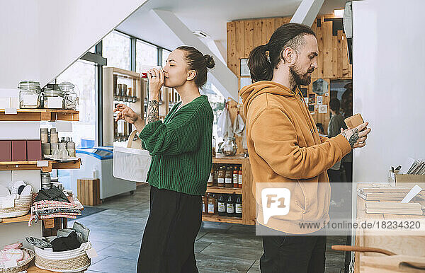 Couple shopping together in zero waste store