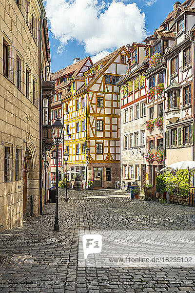 Germany  Bavaria  Nuremberg  Historic houses along Weissgerbergasse alley