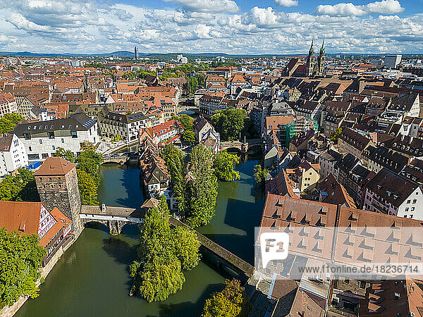 Germany  Bavaria  Nuremberg  Pegnitz river flowing through historic old town