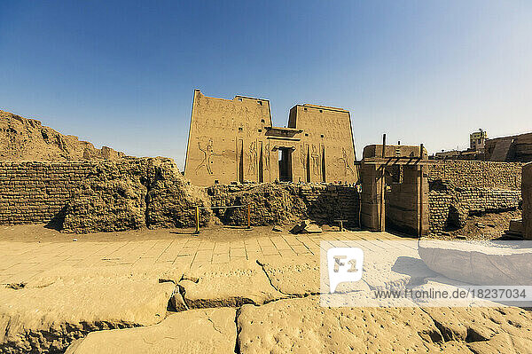 Egypt  Aswan Governorate  Edfu  Entrance of ancient Temple of Edfu