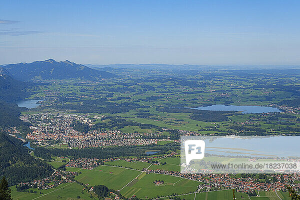 Ariel view of Schwangau and Fussen towns near lakes