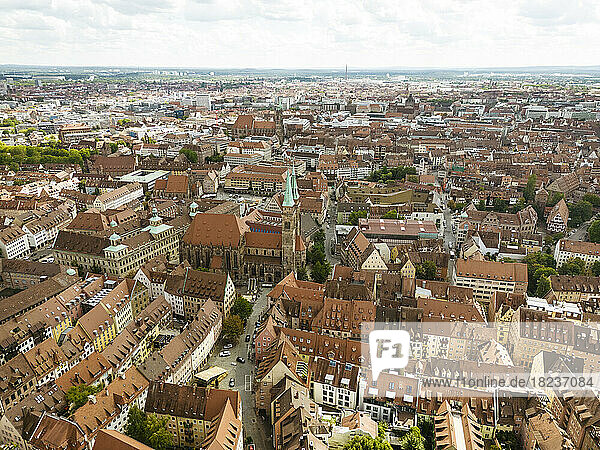 Germany  Bavaria  Nuremberg  Aerial view of historic old town with Saint Sebaldus Church in center