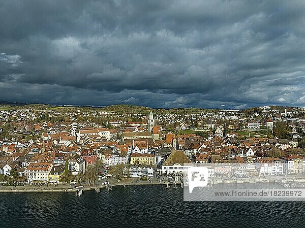 Aerial view of Überlingen on Lake Constance  with old town and lakeside promenade  Lake Constance district  Baden-Württemberg  Germany  Europe