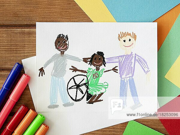 Handgezeichnete Freunde eines behinderten Kindes