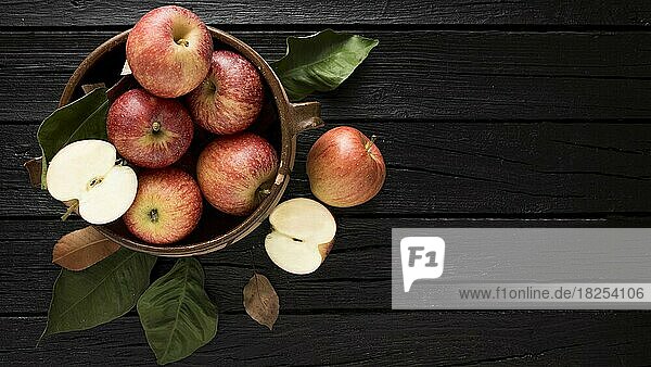 Draufsicht Apfelkorb mit Kopierraum. Auflösung und hohe Qualität schönes Foto