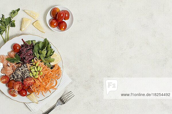 Draufsicht Teller gesundes Essen. Auflösung und hohe Qualität schönes Foto