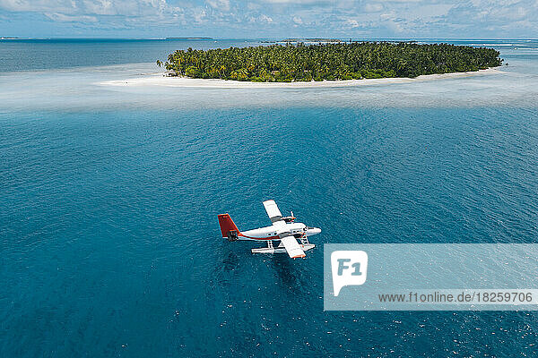 Aerial view of water plane  Maldives