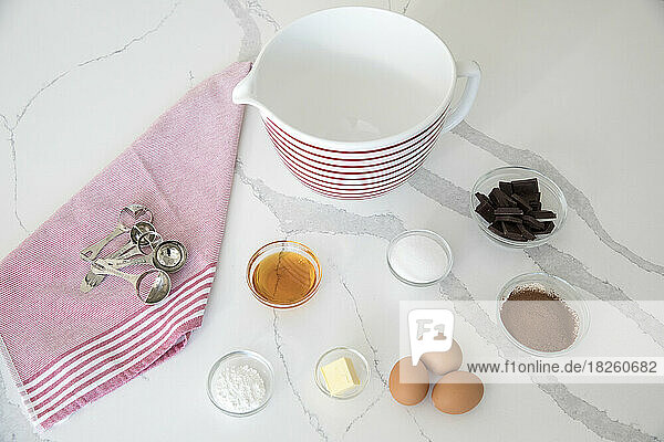 Baking Ingredients on white countertop