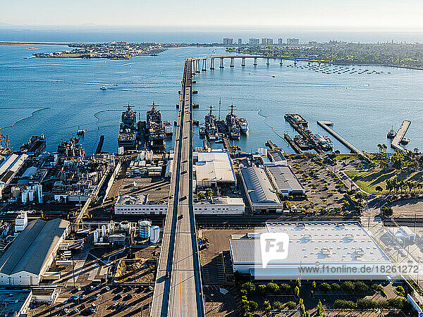 San Diego Coronado Bridge Navy Shipyard Aerial Photography