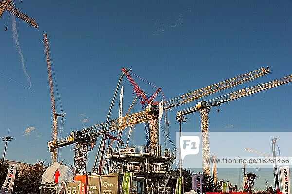 Cranes of all kinds and types  Bauma 2022  the world's largest construction machinery trade fair  Munich  Bavaria