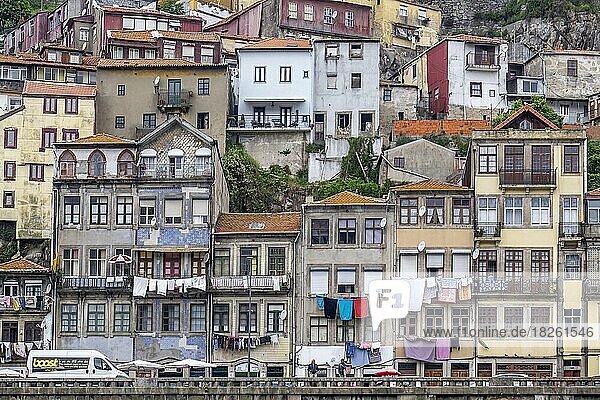 View of the house facades in the old town of Porto  Portugal  Europe