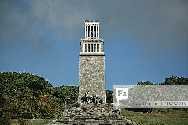 Bell tower and memorial to the Nazi era and concentration camp  beech forest Memorial  Weimar  Thuringia  Germany  Europe