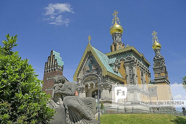 Hochzeitsturm Russische Orthodoxe Kirche der hl. Maria Magdalena Mathildenhöhe Darmstadt Hessen Deutschland Europa