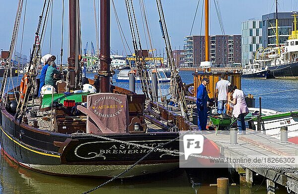Traditional ships in the New Harbour  preparing the ships for the new season  Bremerhaven  Germany  Europe