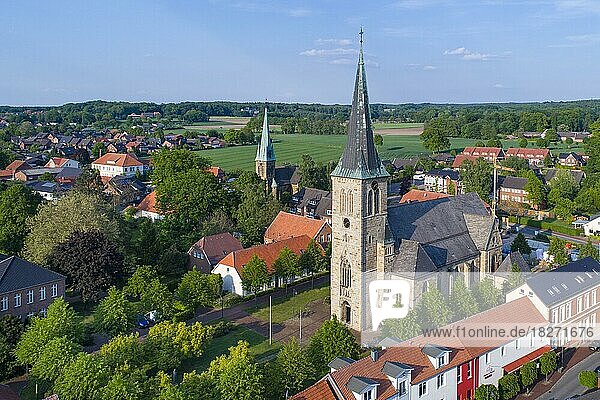 Aerial view of St. Boniface Church  Neuenkirchen-Vörden  Catholic Church  Oldenburger Münsterland  Neuenkirchen-Vörden  Lower Saxony  Germany  Europe