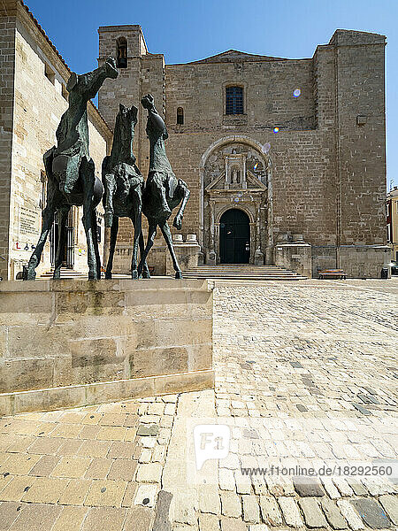 Spain  Balearic Islands  Mahon  Horse sculptures in front of Esglesia del Carme church