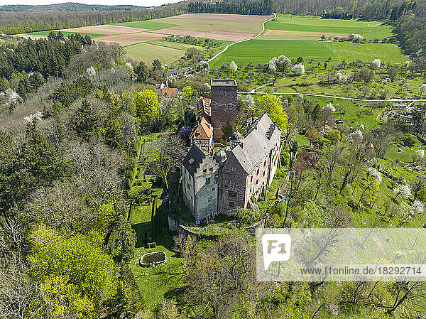 Germany  Baden-Wurttemberg  Werbach  Aerial view of Gamburg Castle and surrounding landscape
