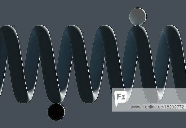 Three dimensional render of two spheres balancing on coil