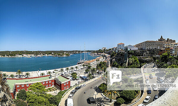 Spain  Balearic Islands  Mahon  Panoramic view from Parc Rochina in summer