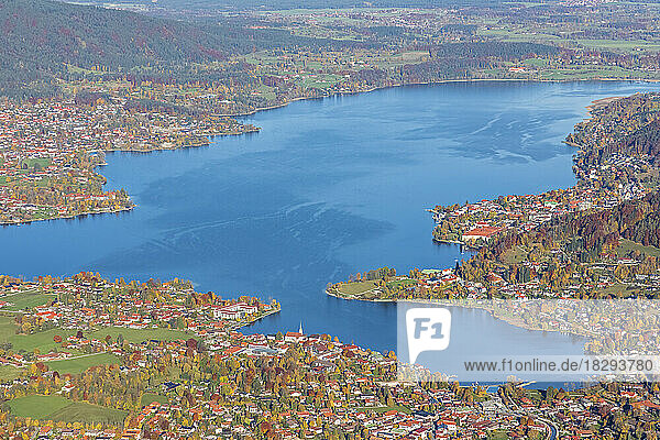 Germany  Bavaria  Rottach-Egern  View of Lake Tegernsee and surrounding towns