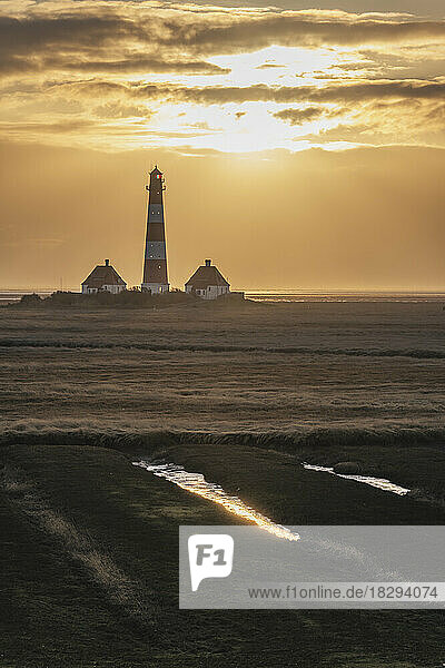Germany  Schleswig-Holstein  St. Peter-Ording  Westerheversand Lighthouse at sunset