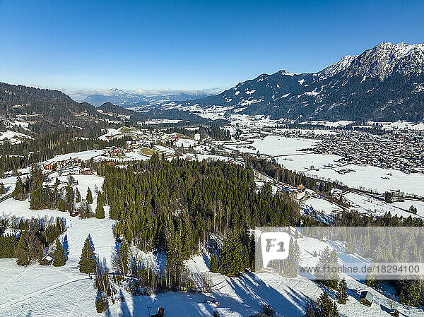 Germany  Bavaria  Oberstdorf  Aerial view of Allgau Alps in winter