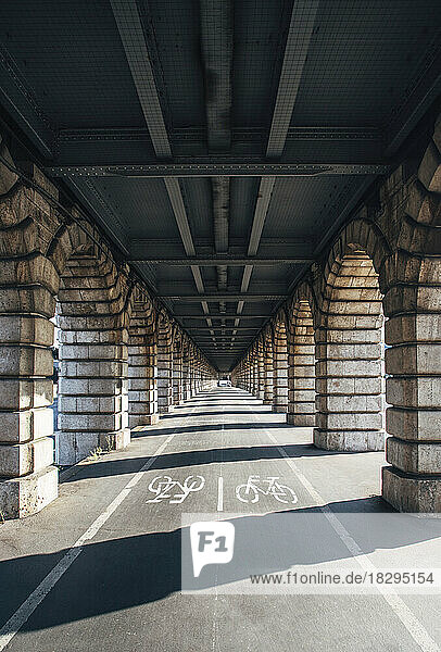 France  Ile-de-France  Paris  Bicycle lane under Pont de Bercy