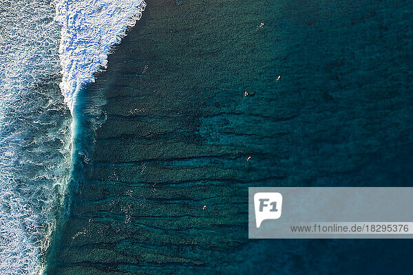 Aerial view of splashing sea waves