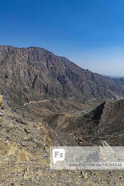 Saudi Arabia  Al Baha road winding through rocky mountains