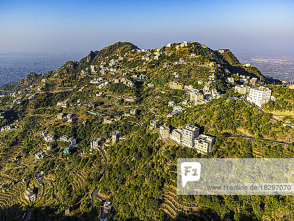 Saudi Arabia  Jazan Province  Faifa  Aerial view of rural settlement in Faifa Mountains
