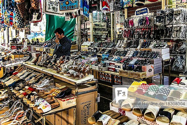 Shoe sale  Ballarò market  most famous and ancient market of Palermo with oriental charm  Sicily  Palermo  Sicily  Italy  Europe
