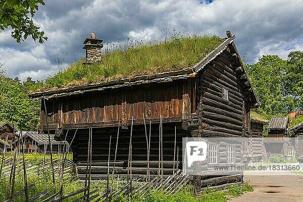 Historische Häuser im Norsk Folkemuseet  Oslo  Norwegen  Europa