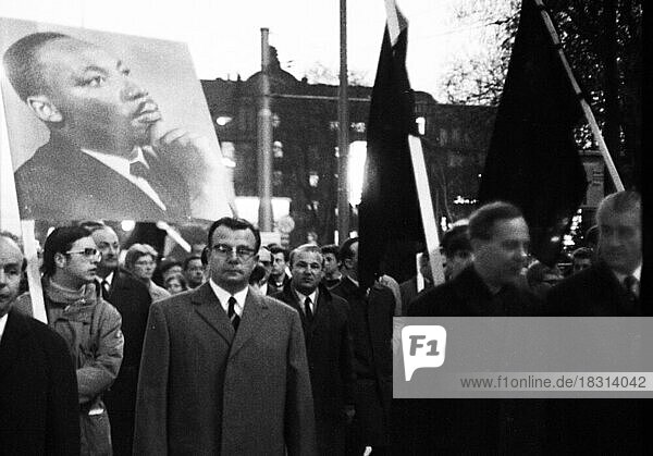 Students and professors of the University of Bonn reacted with mourning and protest to the assassination of Martin Luther King in the USA on 5 April 1968 in Bonn  Germany  Europe