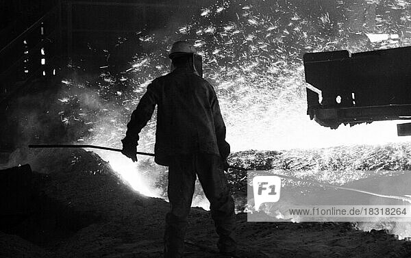 The production of steel at the blast furnace of Hoesch AG Westfalenhuette in 1970  Germany  Europe